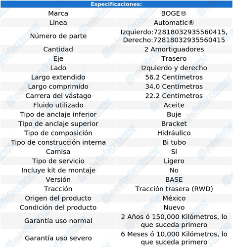 Par Amortiguadores Hid Tras Nova V8 6.6l 70 Al 72 Boge Foto 2