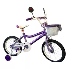 Bicicleta Niña Rodado 16, C/rueditas Y Canasto - Mundo Motos Color Violeta