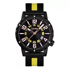 Reloj Hombre Skmei 9202 Cuero Ecologico Minimalista Elegante Color De La Malla Negro/amarillo