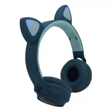 Audífonos Inalámbricos Bluetooth Rgb Con Orejitas De Gato Color Azul