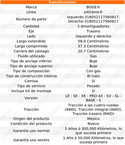 Kit 2 Amortiguadores Gas Tras Titan V8 5.6l 04/15 Boge Foto 2