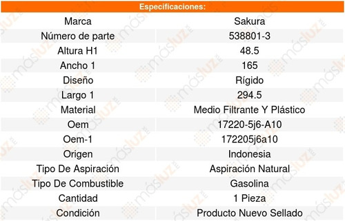 Filtro Aire Honda Pilot V6 3.5l 16_19 Sakura 8640831 Foto 2