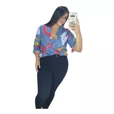 Camisa Manga Larga Botones Estampadas Tallas Plus (cm0015p)