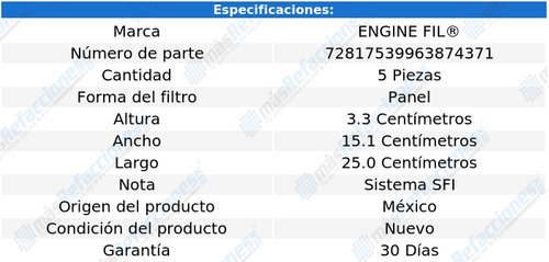 Kit 5 Filtros De Aire Protege 1.8l 4 Cil 90 Al 94 Engine Fil Foto 2