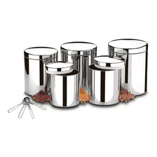 Potes Mantimentos Brinox Inox Com Tampa 5 Peças + Medidores