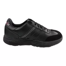 Zapatilla Deportiva Colegial Cuero Vinilico Bochin 600 Negra