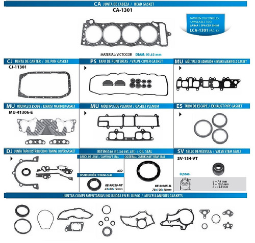 Juntas Motor Toyota Celica Corona 2.2l 1985-1995 Tf Victor Foto 2