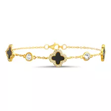 Pulsera Flores Linea Alhambra Dorada Con Onix