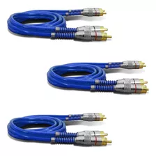 Kit 3 Cabos Rca 1 Metro Dupla Blindagem 1m 5mm Azul