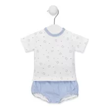 Baby Tous Conjunto Camiseta Y Short - Blanco Celeste