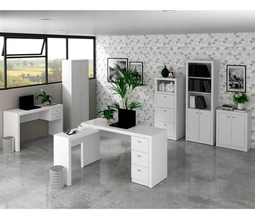 Conjunto Escritorio Completo 6 Peças Cj4 Branco Tecno Mobili Branco