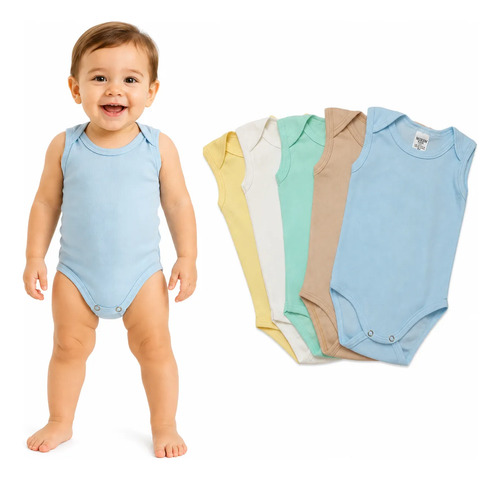 Kit 5 Regata Body Malha Canelado Bebe Infantil