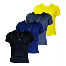 Kit 4 Camisas Masculina Blusa Academia Fitness Slim 