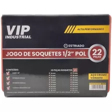 Jogo De Soquetes 1/2 08 Á 32 Mm Estriado Curto 22 Peças Na M