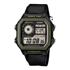 Relógio Casio Masculino Digital Ae-1200whb 1bv Verde Ilumina