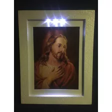 Quadro Religioso Jesus Cristo 55cm X 45cm Artesanal Com Led