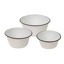 Set X 3 Bowls Enlozados Borde Negro.