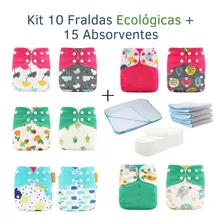  Kit 10 Fraldas Ecológicas De Pano + 15 Absorventes-brinde