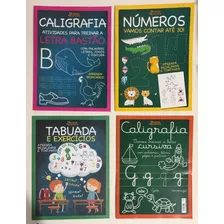 Kit Escolar 4 Livros Caligrafia Cursiva Tabuada Numeros