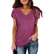 Playera De Mujer Con Cuello En V Liso, Manga Corta, Básica,