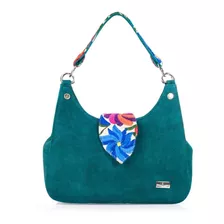 Bolso De Piel Y Gamuza Con Faja Telar Artesanal Bolsa Dama Color Verde Diseño De La Tela Irma Gamuza Verde Telar