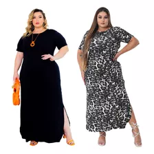 Kit 2 Vestidos Longos Evangélico Plus Size Veste Até 60 Moda