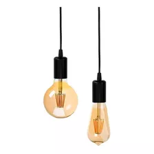 Luminaria Pendente Retro Preto Lampada Filamento 6w E27