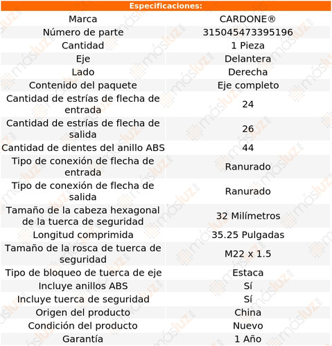 (1) Flecha Homocintica Del Der Mazda 323 90/94 Cardone Foto 4