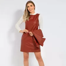 Vestido Regata Jardineira Pinhao Pu Sintetico Difato