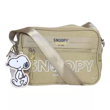 Bolsa Feminina Pequena Transversal Snoopy Em Nylon Taupe Cor Bege