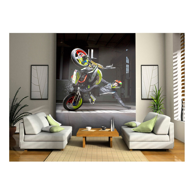 Papel De Parede 3d Moto Manobra Freestyle Grau 3,5m² Bkm35