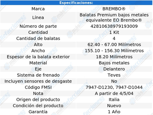 Balatas Delanteras Ford Focus 2009 2.0l Brembo Foto 4