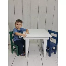 Mesa Com 2 Cadeiras Coloridas Infantil Em Madeira Pinus