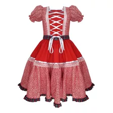 Vestido Festa Junina Quadrilha São João Vermelho Juvenil