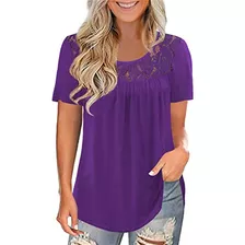 Camiseta De Talla Grande Para Mujer, Camisa Plisada De Encaj