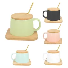 Taza De Cerámica De 400ml Con Cuchara, Base Y Tapa