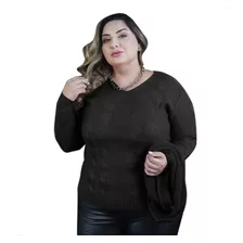 Blusa De Lã Gola Alta Removível Feminina Inverno Plus Size