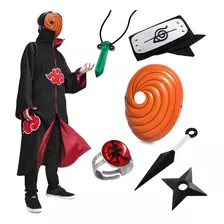 Kit Capa Akatsuki Máscara Bandana Colar Kunai Shuriken Anel