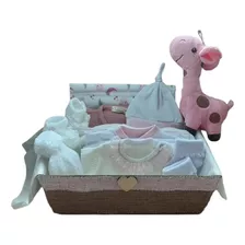 Kit Ajuar Para Bebé Niña Conjunto Set Con Peluche En Canasta