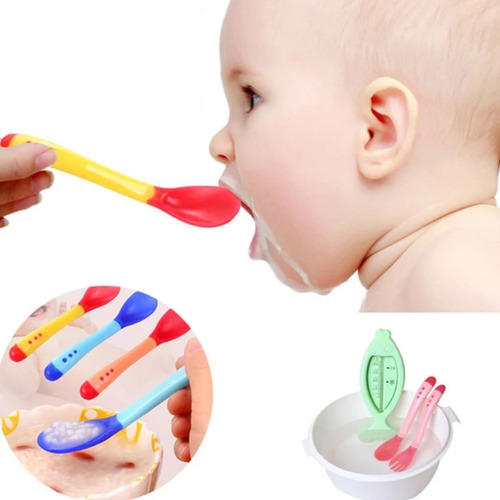 Kit 2un Colher Infantil Ponta Silicone Termossensível Bebês
