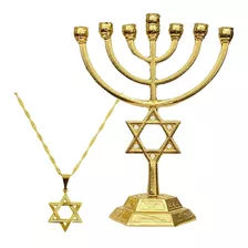 Candelabro C/ Estrela Judaico + Colar Estrela Davi Dourado