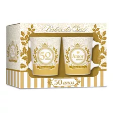 Caneca Porcelana Bodas De Ouro Kit 50 Anos Presente Criativo