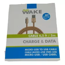 Cable Wake Micro Usb 2 Mts Dorado Metalico 