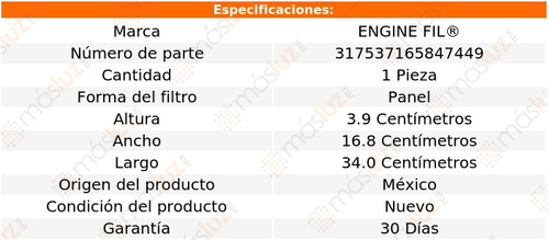 1- Filtro De Aire Raider 8 Cil 4.7l 2006/2007 Engine Fil Foto 2