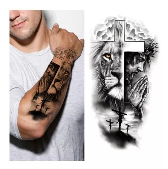 Tatuagem Temporária Masculina E Feminina Leão E Jesus Cristo