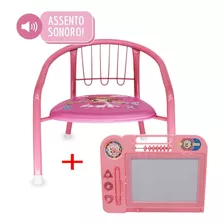 Cadeirinha Rosa Infantil Estofada Com Apito + Lousa Magica 