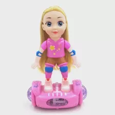 Boneca Patinadora Giratória Hoverboard Luz Sons Bate Volta