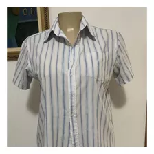 Camisa Manga Curta Fatto A Mano Branca Listrada Masculina 5