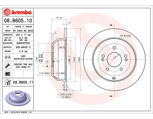 Par Discos Brembo Para Kia Sorento Ex 2011-2019 Trasero Foto 2