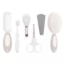 Kit De Cuidado Para Bebês Buba Kit Cuidados Higiene Bebe Com Estojo Recém Nascido Escova Pente Tesoura Cortador Lixas Escova Dentes Com Case Transporte Cinza Neutro Básico Cinza - X 6